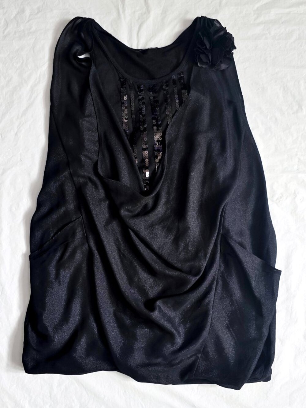 TOV Holy Glittery Black Sleeveless Sequins Dress w/ Pockets
